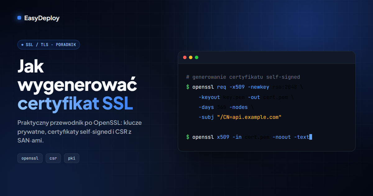 Jak wygenerować certyfikat SSL: przewodnik po OpenSSL krok po kroku (self-signed i CSR)